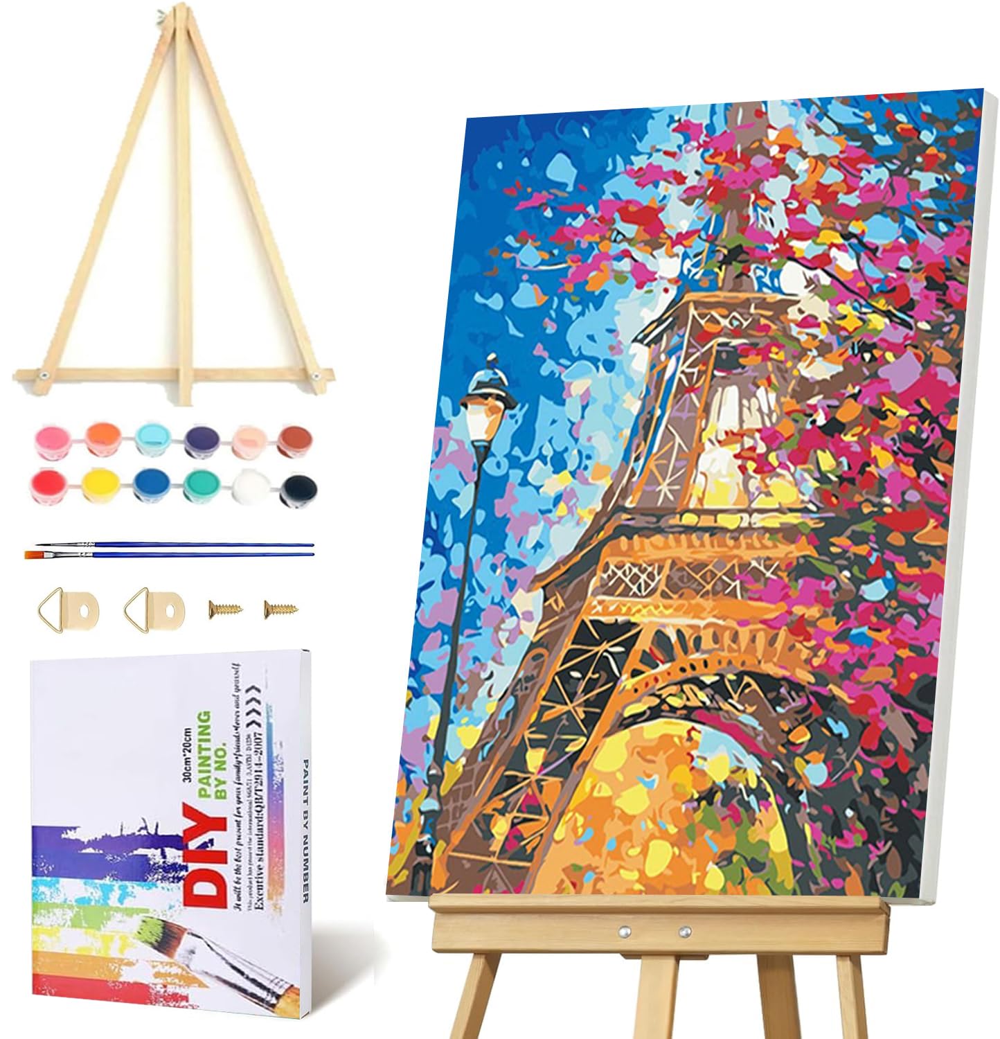 Jakener Tower Paint By Numbers For Adults With Frame,Painting By Numbers For Adults With Wooden Easel,Eiffel Diy Box Pack Paint By Numbers Kits For Home Wall Decor 7.8X11.8inch