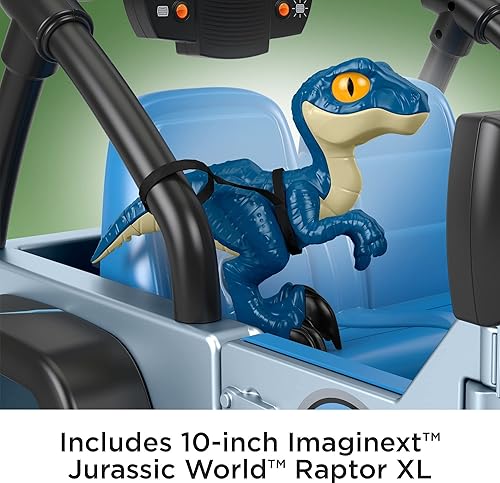 Miniatura 3 de Power Wheels Jurassic World Dino Damage Jeep Wrangler - Juguete para montar con luces, sonidos y dinosaurios, tracción multiterreno, juguete