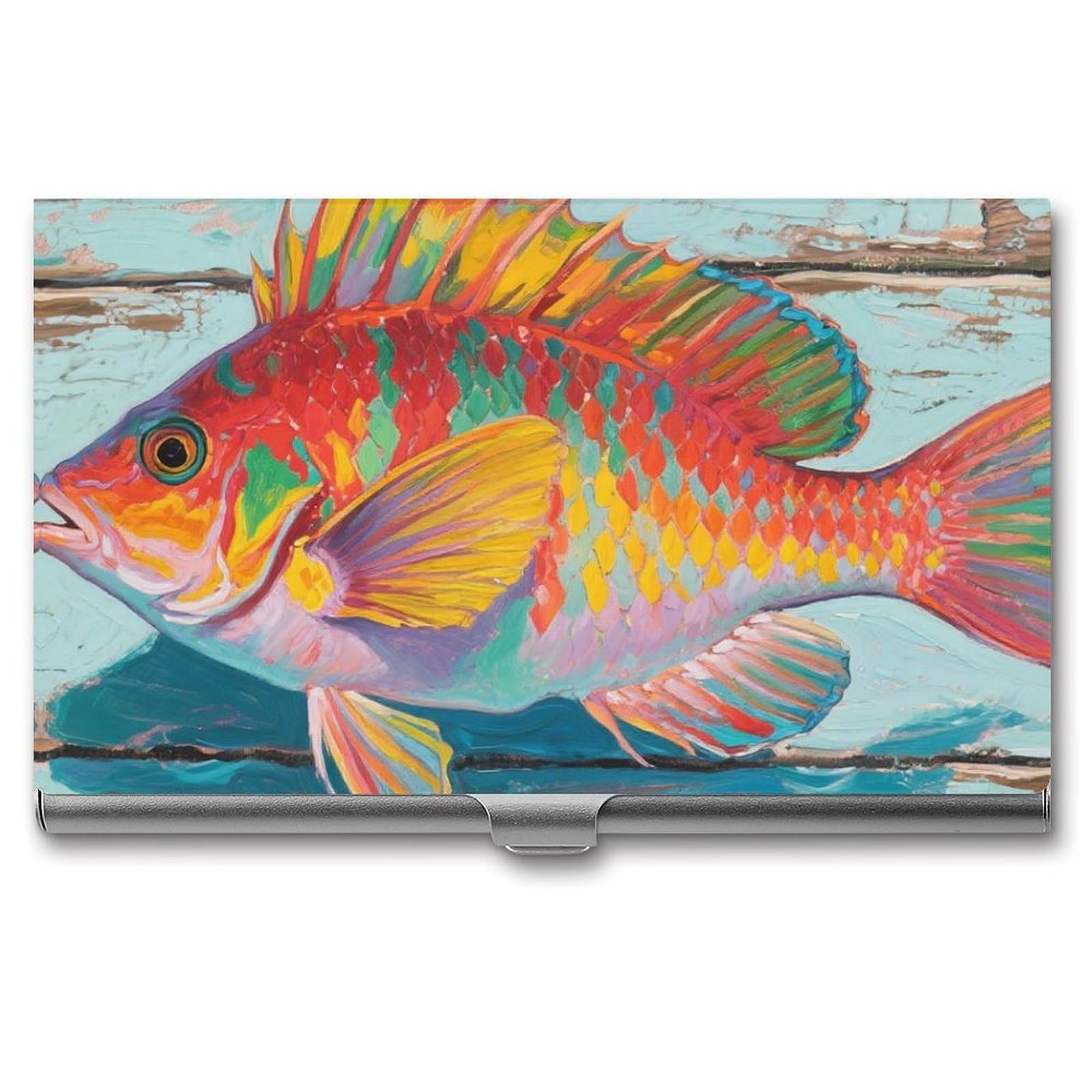 DWVTSLH Fish Business Card Holder, Slim Portable Metal Business Card Case Pocket Wallet Professional Name Cards Holder for 22-30 Cards, Credit Card ID Case/Holder for Men Women