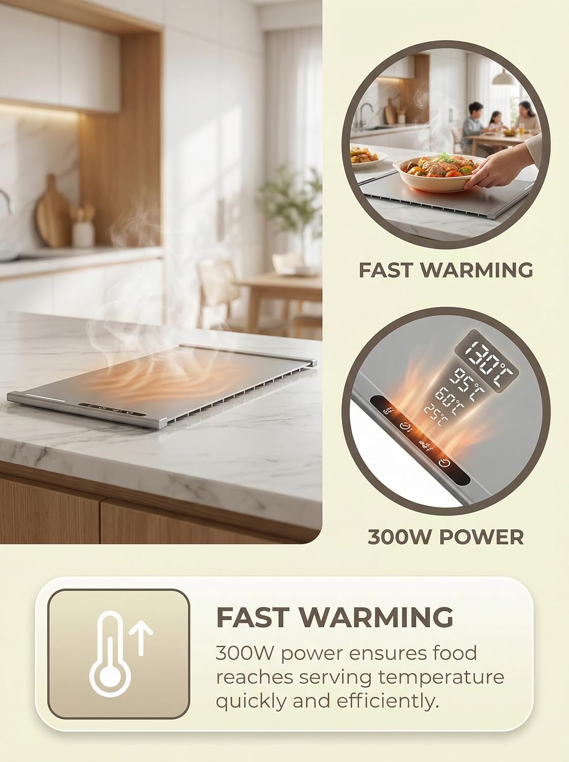 Electric Food Warming Mat 26" x15” Extra Large - 300W Professional Buffet Warmer with 8 Temperature Settings, 6-Hour Timer & Roll-Up Storage for Parties, Catering, Restaurants