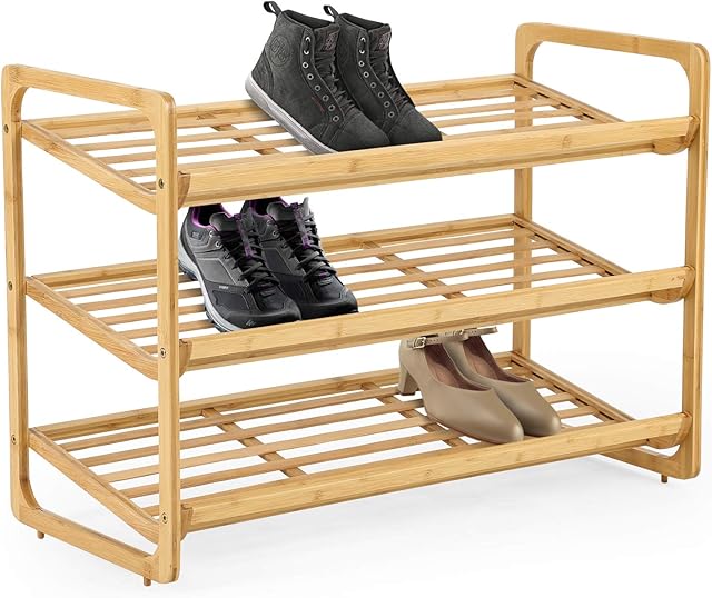 Knight 3 TIER Bamboo Shoe Rack, 100% Natural & Renewable, Super Strong Heavy Duty Durable Wooden Shoe Rack Stand Storage Organiser (3 Tier (L71 x W33 x H51 cm))
