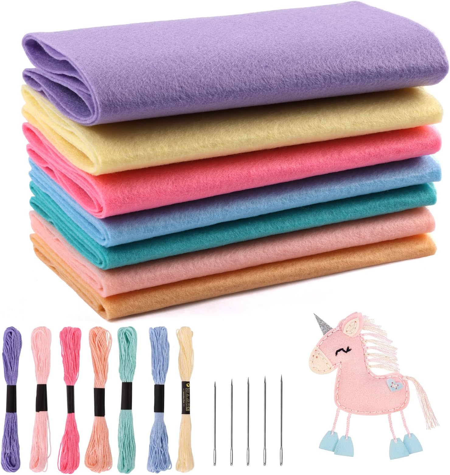 7 Sheets Soft Bundle Rainbow Felt Fabric, 21 x 90cm Felt Sheets for Crafting, Assorted Color Craft Fabric for Back to School Season Christmas Craft DIY Craftwork Sewing Patchwork