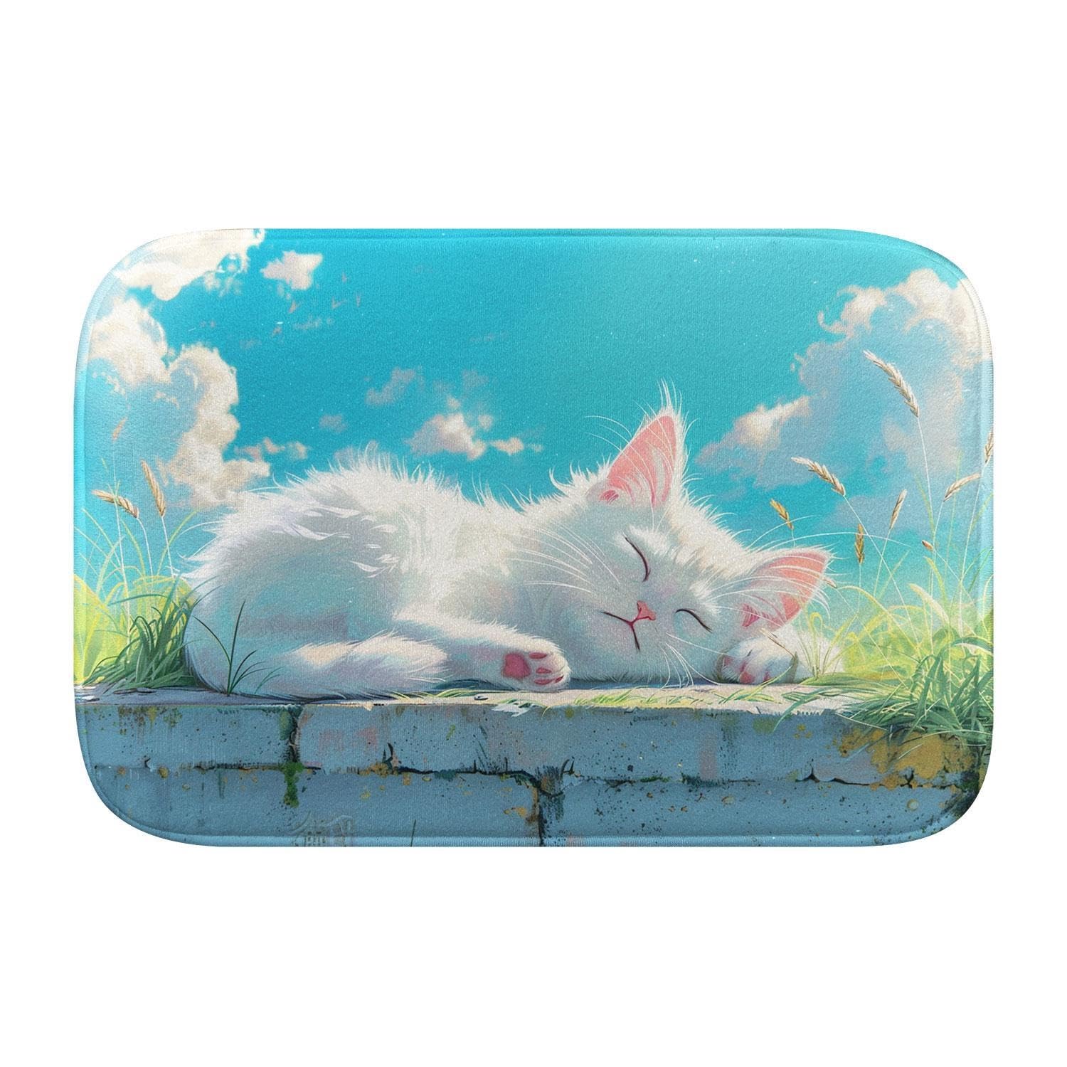 Tapis de bain chat mignon en mousse pour une salle de bain moderne, chaleureuse et sûre