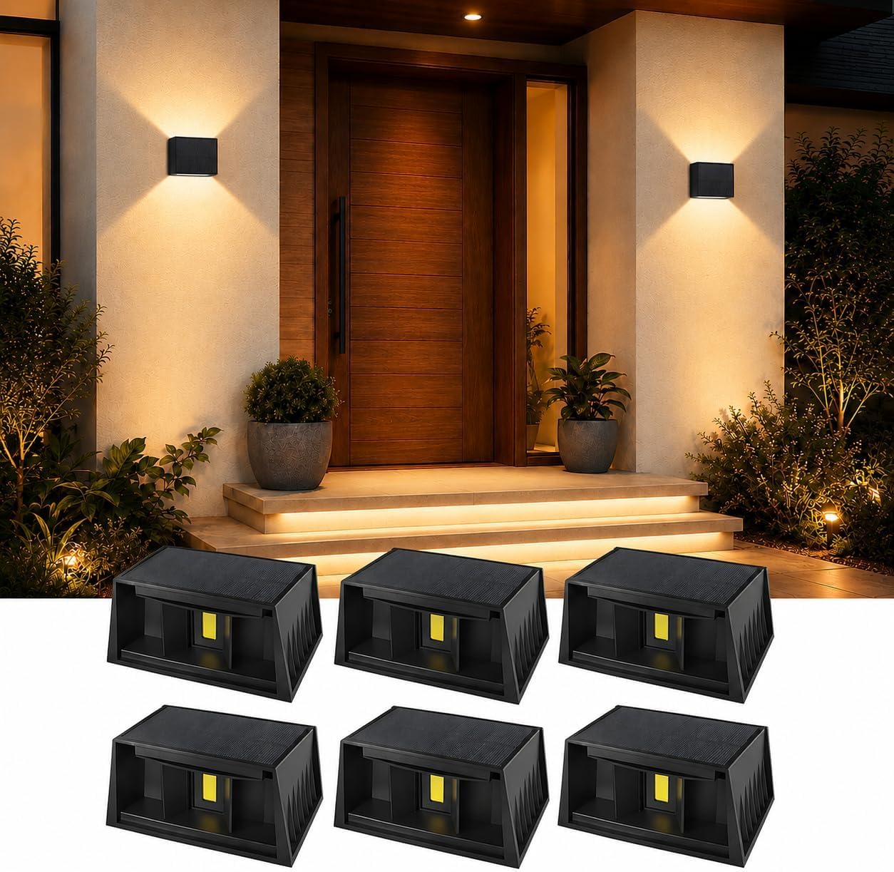 Lámparas solares para exteriores, 3000 K, lámpara de pared solar para exteriores, IP65, resistente al agua, lámparas solares de 0° - 120°, ángulo de haz ajustable para jardín, balcón, terraza
