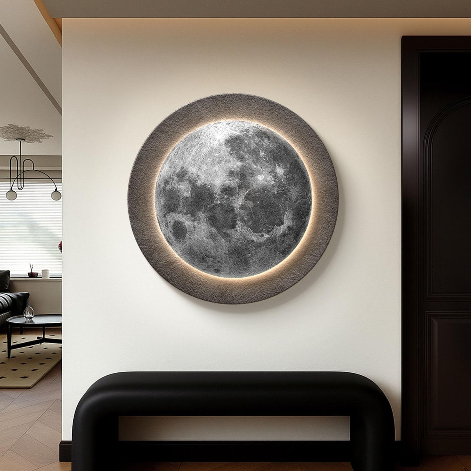 RASJCGRCOA 3d wall led decor sandstone art painting, plug-in power supply, large-scale mounted modern sculpture,remote control, entrance foyer decorative painting(D,35.4 * 35.4in/90 * 90cm)