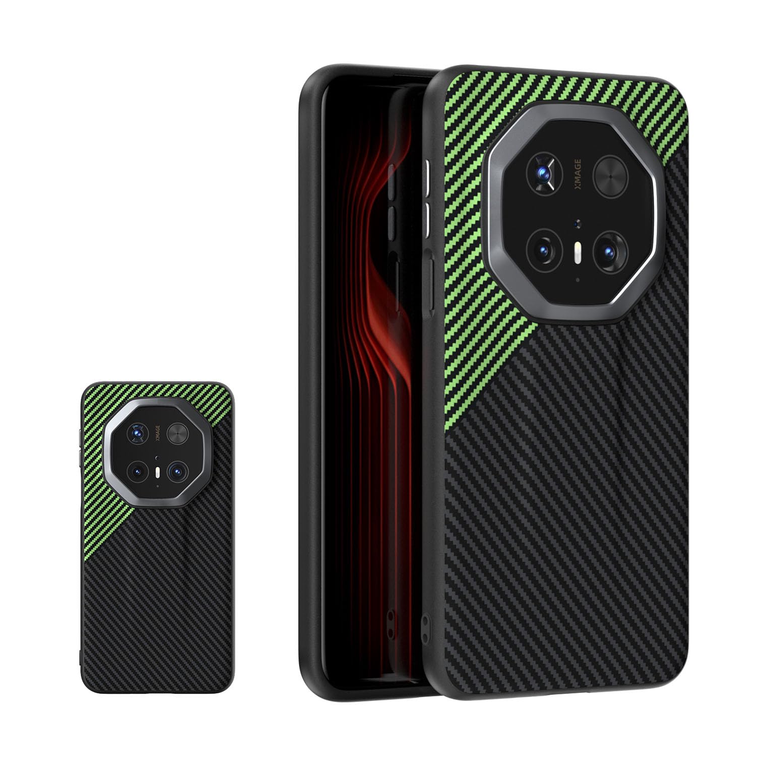 Coque Huawei Mate 70 RS premium en TPU micro-gaufré effet carbone vert - 7