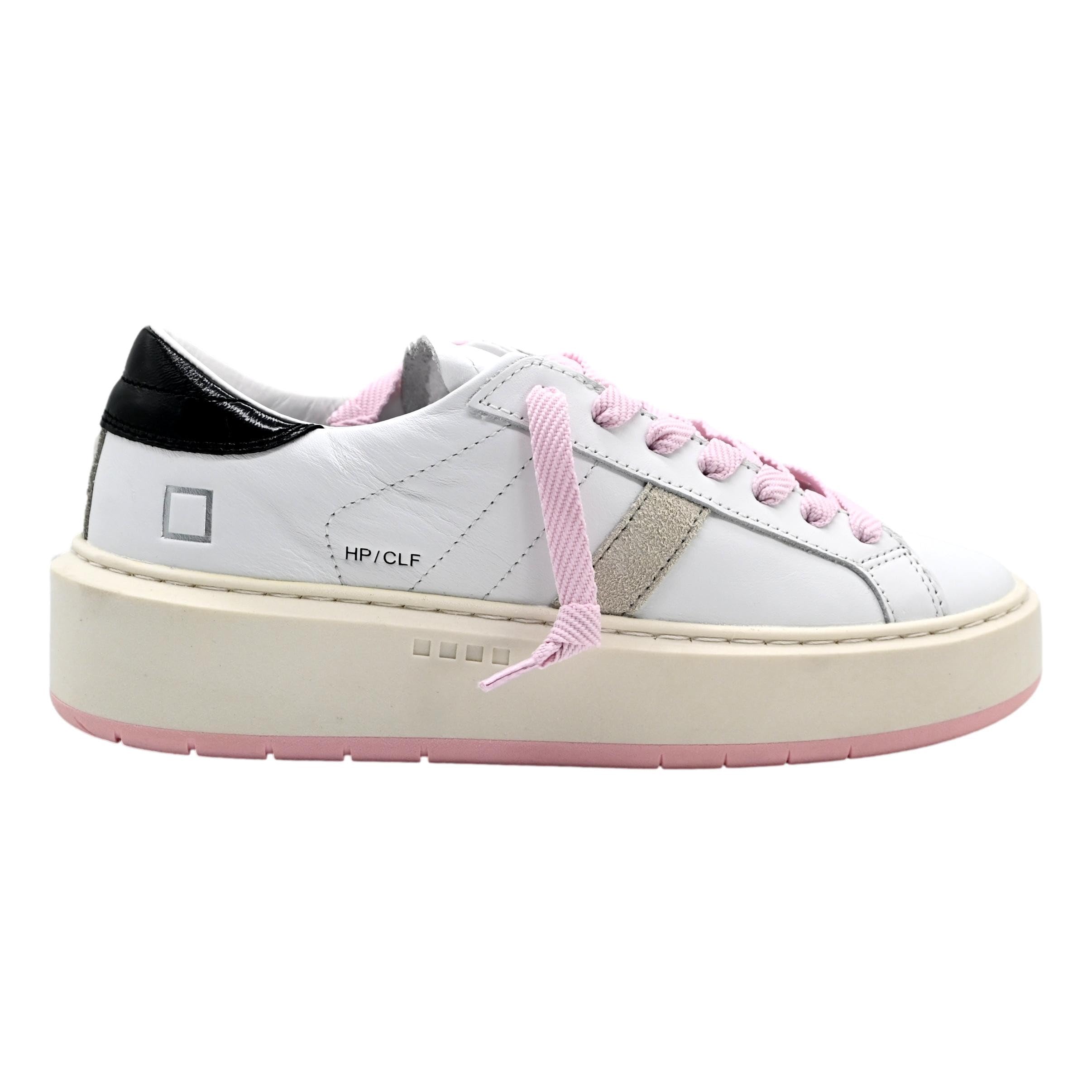 D.A.T.E. Scarpa Donna Hill Low P.C.White-Black Sneakers Platform in Pelle Bianca