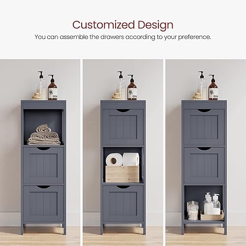 Miniatura 6 de VASAGLE Gabinete de piso de baño, organizador de almacenamiento de baño, unidad de esquina multifuncional, 2 cajones, gris UBBC042G01