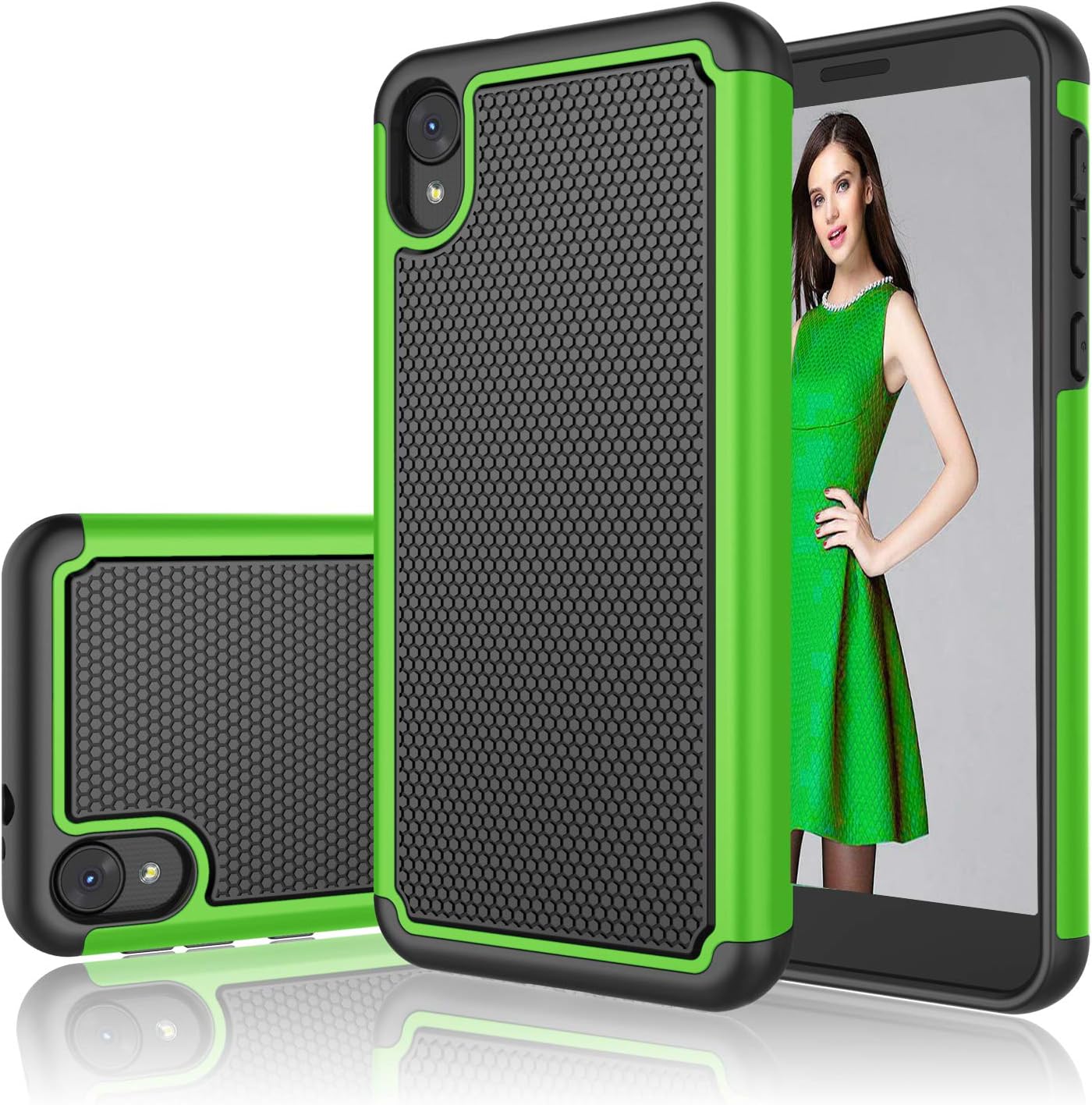 Moto E6 Case, Takfox for Motorola Moto E6 Phone Case Protective Heavy Duty Hard PC Back & Soft Silicone Dual Layer [Ysaturn] Shockproof Reinforced Armor Bumper Phone Case for Motorola Moto E6-Green