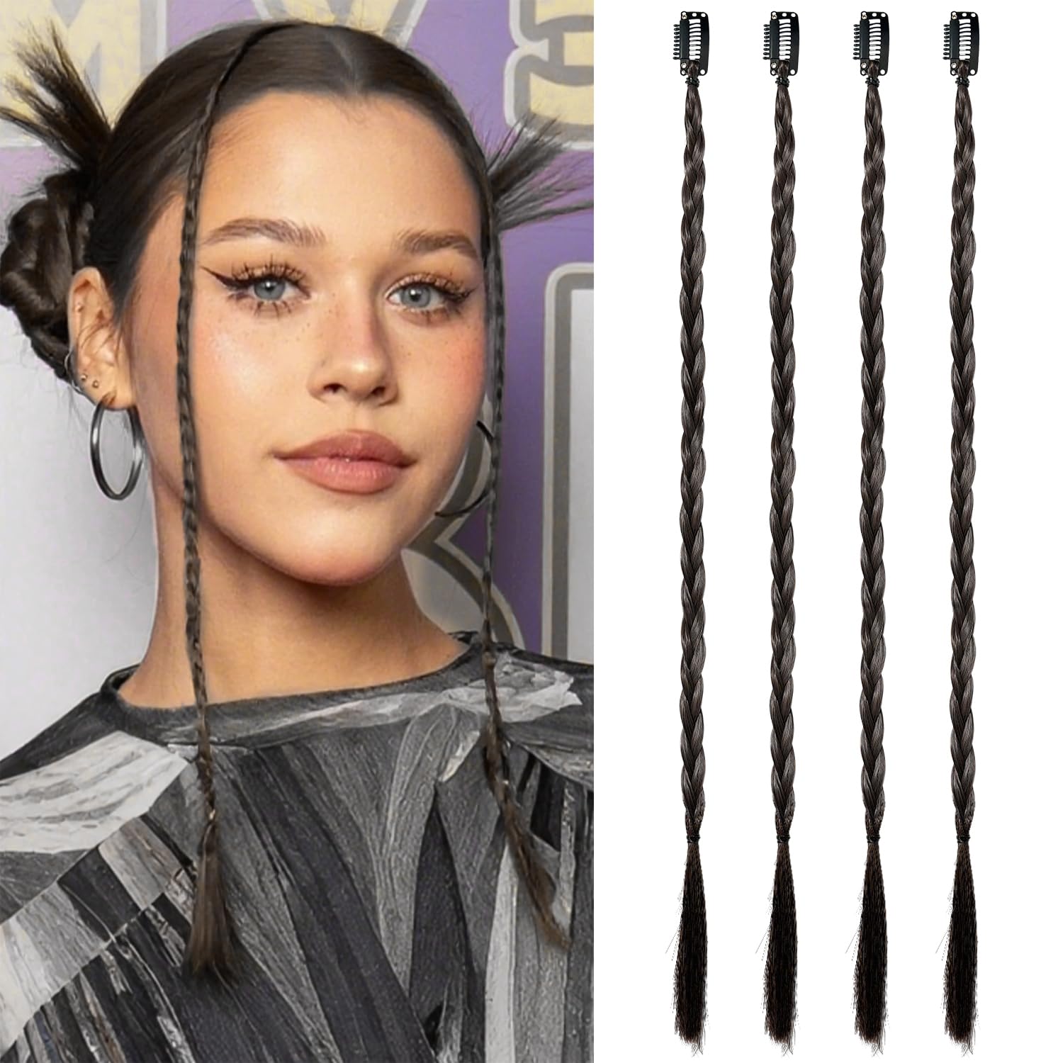 Clip-In Haarteile, 17 Zoll, synthetische Zopfverlängerungen, tägliche Anwendung, Party-Styling, Schwarz-Braun (4 Stück - Braun-Schwarz)