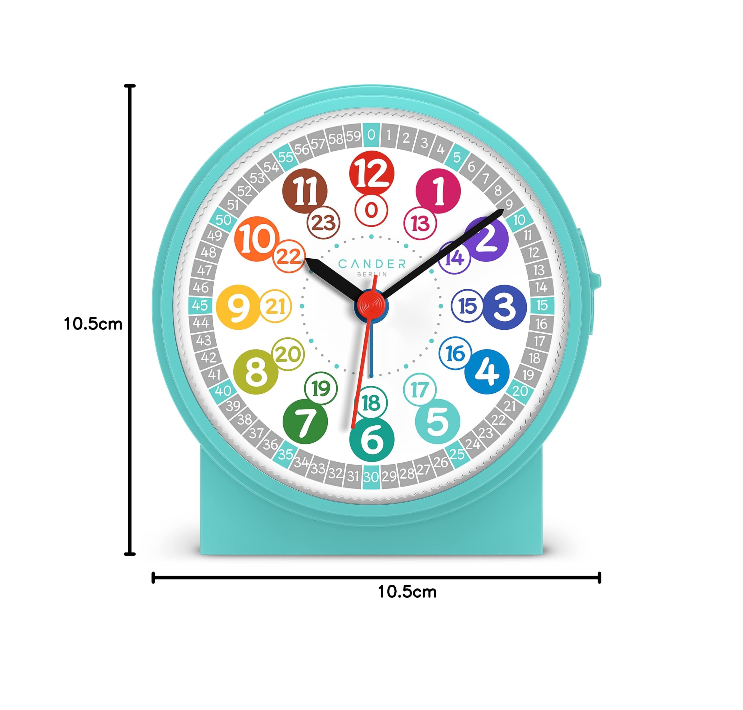 Cander Berlin MNU 1009 T - Despertador infantil silencioso, turquesa, silencioso, luz silenciosa, reloj de mesa, iluminación para habitación infantil, niños y niñas