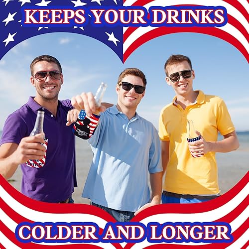 Vista 6 de Tenceur 48 piezas de regalos militares para veteranos, regalo patriótico, bandera estadounidense, fundas enfriadoras de botellas, aislantes