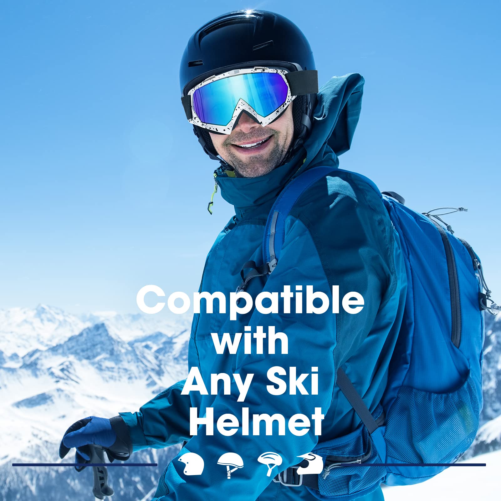 Braylin Gogle narciarskie dla dorosłych, 2-pak gogli snowboardowych dla młodzieży, nastolatków, mężczyzn i kobiet, szerokie pole widzenia