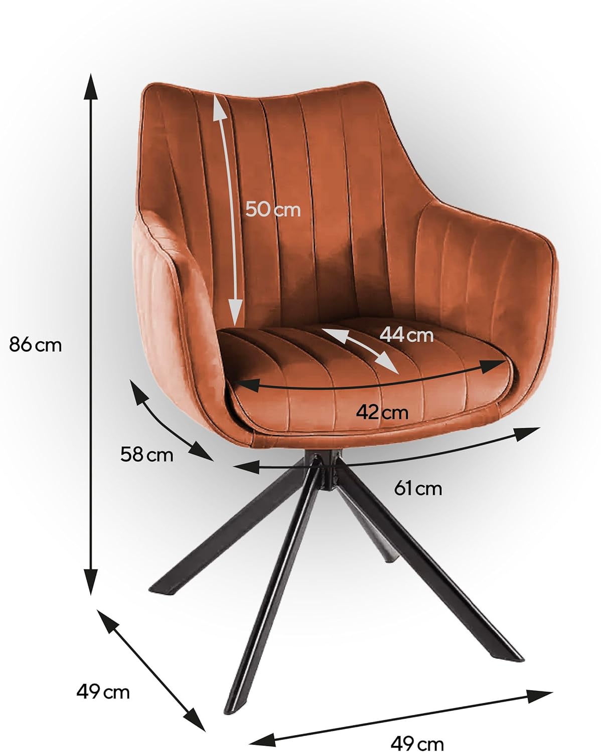 Azalia Cinnamon Velvet Swivel Dining Chair with Armrests