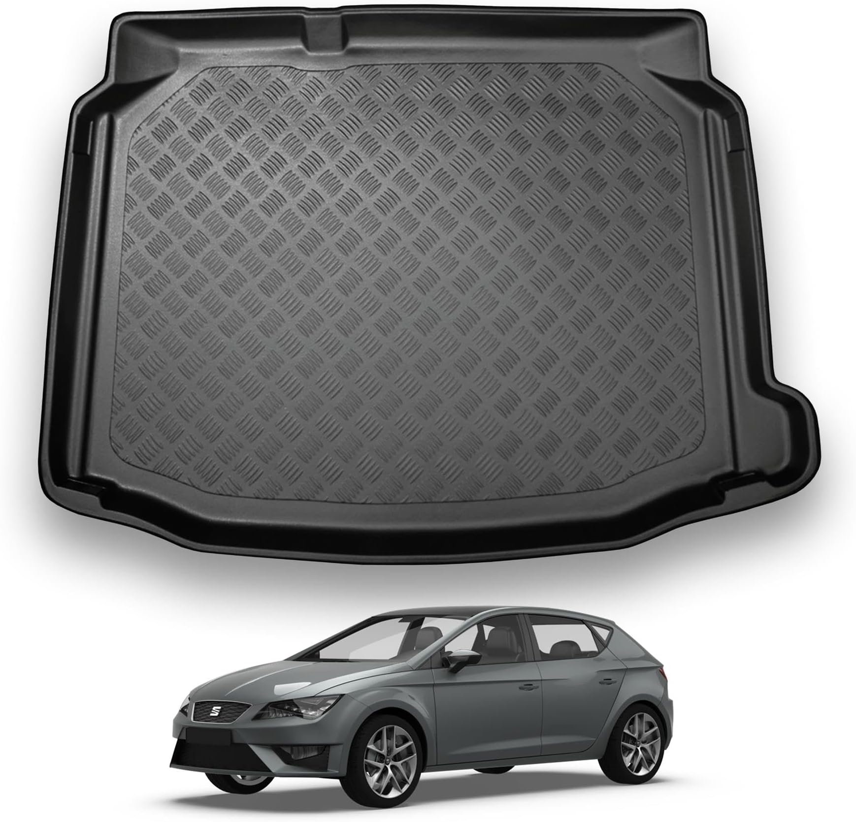 NOMAD Seat Leon (2013-2020) Boot Liner [Lower Boot Position] Tailored Fit Car Floor Mat Protector Non Slip Waterproof Raised Edges Compatible Custom Fit Accessory Black Dog & Pet Friendly