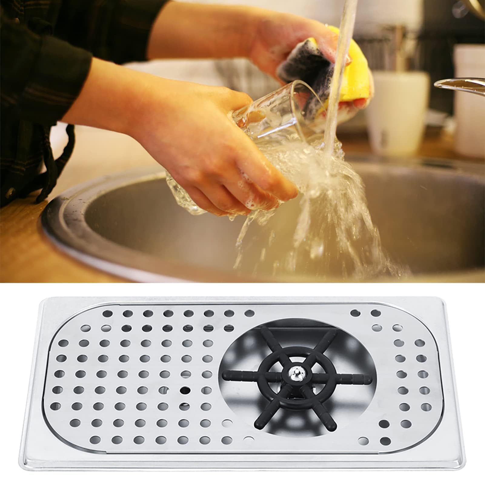 Ejoyous Lavavasos de Acero Inoxidable para Fregadero, 114 mm de Diámetro, Conexión G1/2 Pulgadas, Limpiador de Tazas y Botellas