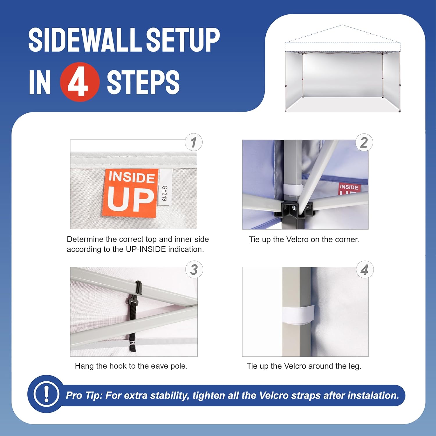 CROWN SHADES 12x12 Canopy Sidewalls (4pck) - Side Walls 12x12, Sidewalls for Canopy - Canopy Cover, Tent Accessories, White