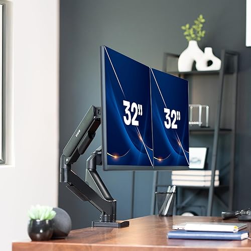 Miniatura 2 de VIVO Monitor dual de hasta 32 pulgadas y 19.8 libras por pantalla, soporte de escritorio con brazo neumático, contrapeso articulado, soporte VESA,