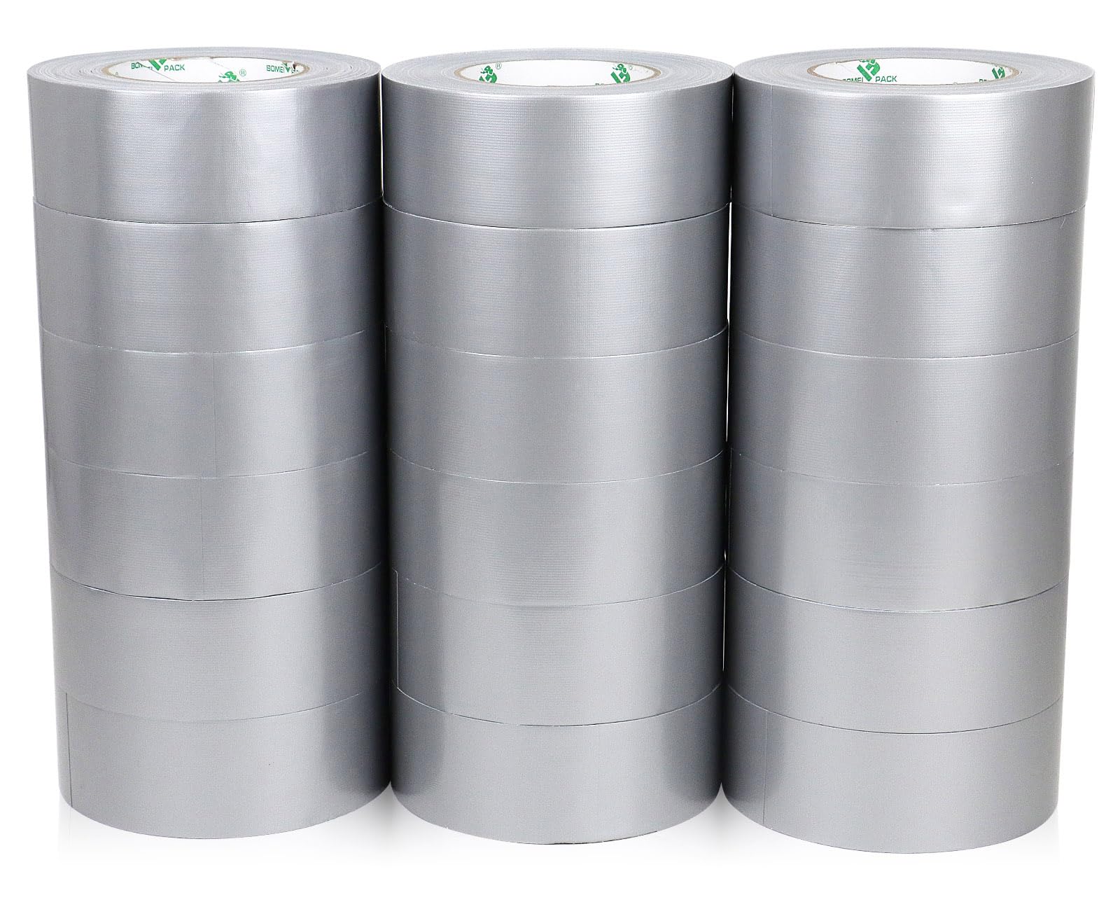 BOMEI PACK Lot de 18 rouleaux de ruban adhésif blindé imperméable - 50 mm x 50 m - Argenté - Ruban adhésif en tissu - Ruban adhésif en tissu - Duct Tape - Ruban adhésif étanche - Couleur : gris