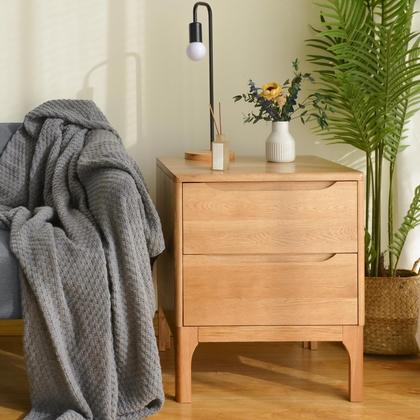 Oak Nightstand, Mid Century Modern Nightstand with Classic Design