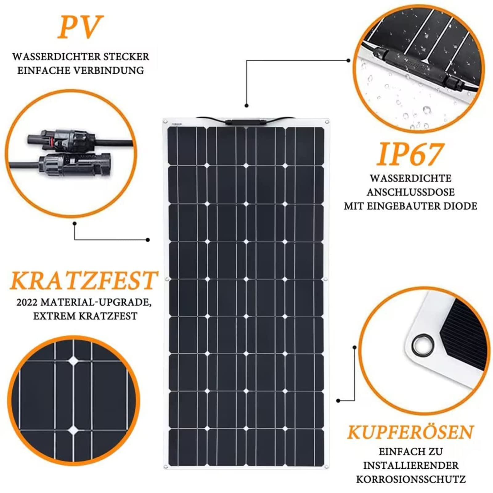 Pannello Solare Flessibile Da 1200 Watt (300 W X 4 Con Accessori) Pannello Solare A Cristallo Singolo 18 V-36 V Per Caravan/Camper/Tetto/Qualsiasi Superficie Irregolare