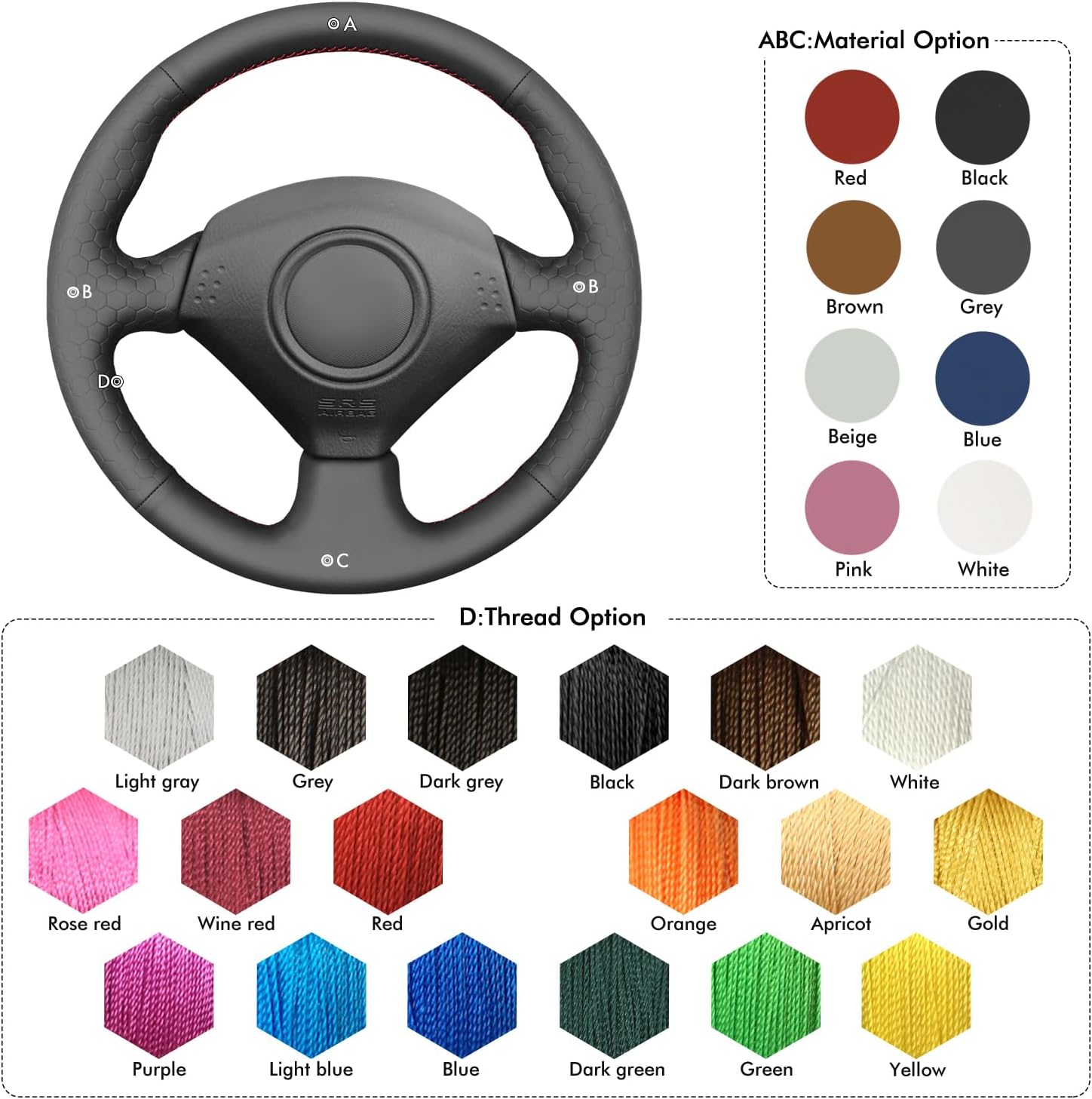 MEWANT Steering Wheel Cover Wrap for Honda S2000 Civic Si for Acura RSX Type-S Hand Sewing Microfiber Leather Steering Wheel Wrap