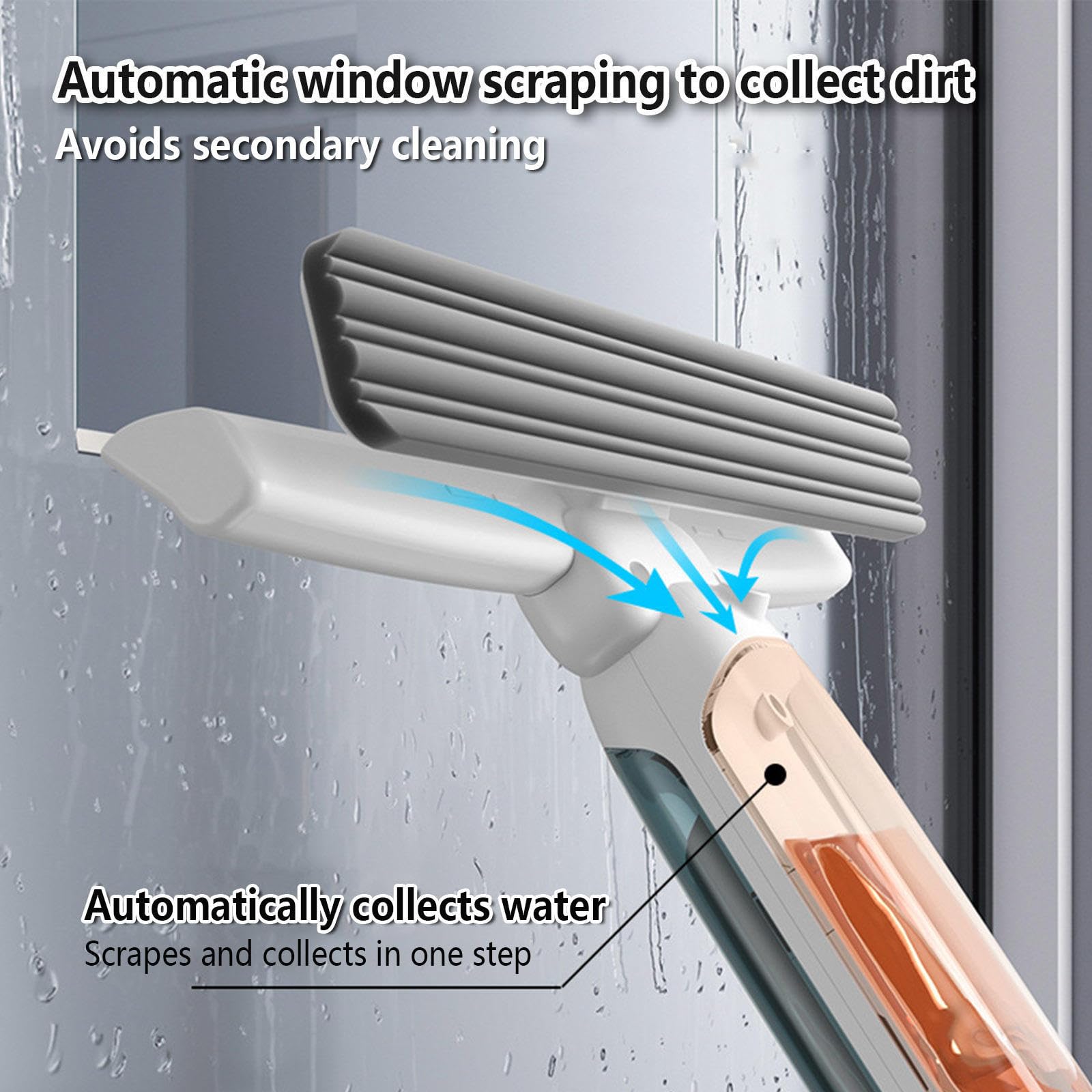 4 en 1 Spray Limpiacristales con Mango Extensible(190cm), Limpia Azulejos con Colector De Aguas Residuales Y 5 Paños para Ventanas Altas Interiores/Exteriores