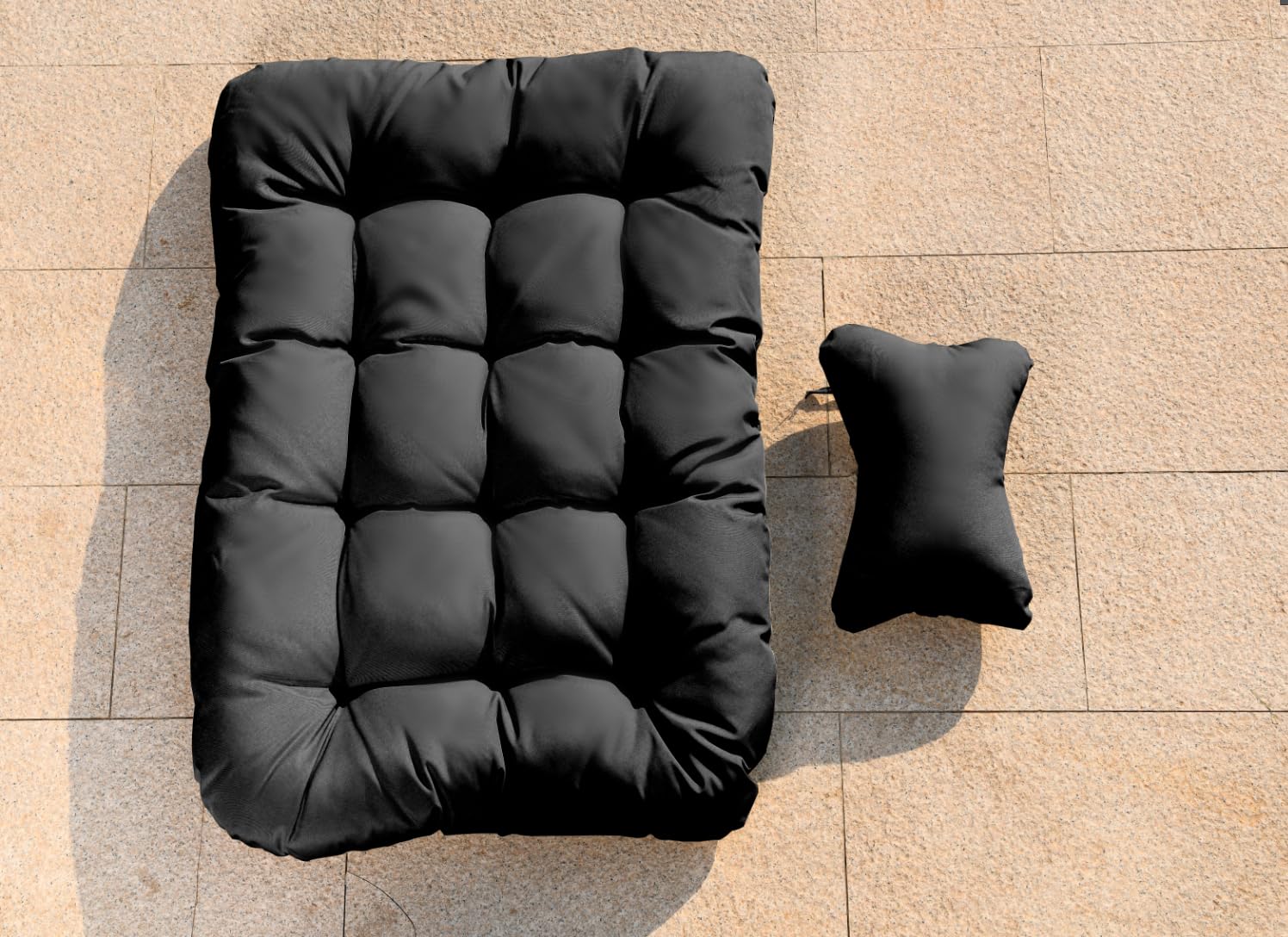 Hängesessel Kissen, Auflage für Polyrattan/Rattan Hängeschaukel Outdoor, Polster, Hängekorb, Sitzkissen Polster für Hängesessel, Schaukelkissen Rückenkissen 75x100cm (Schwarz)