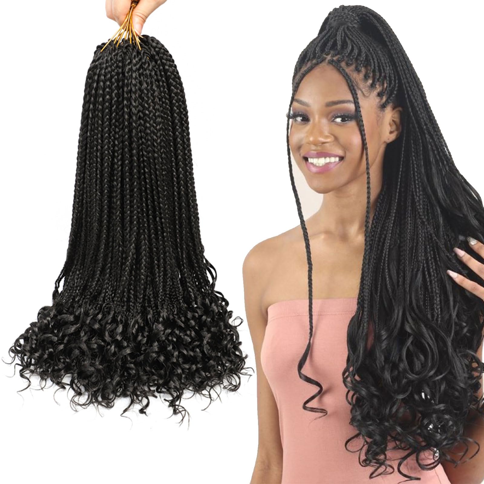 7 Packs Crochet Braids Extensions Hair Curly Ends -10 Inch Boho Crochet Hair Extensions Goddess Box Braids Crochet Hair Extensions for Black Women (1B#)
