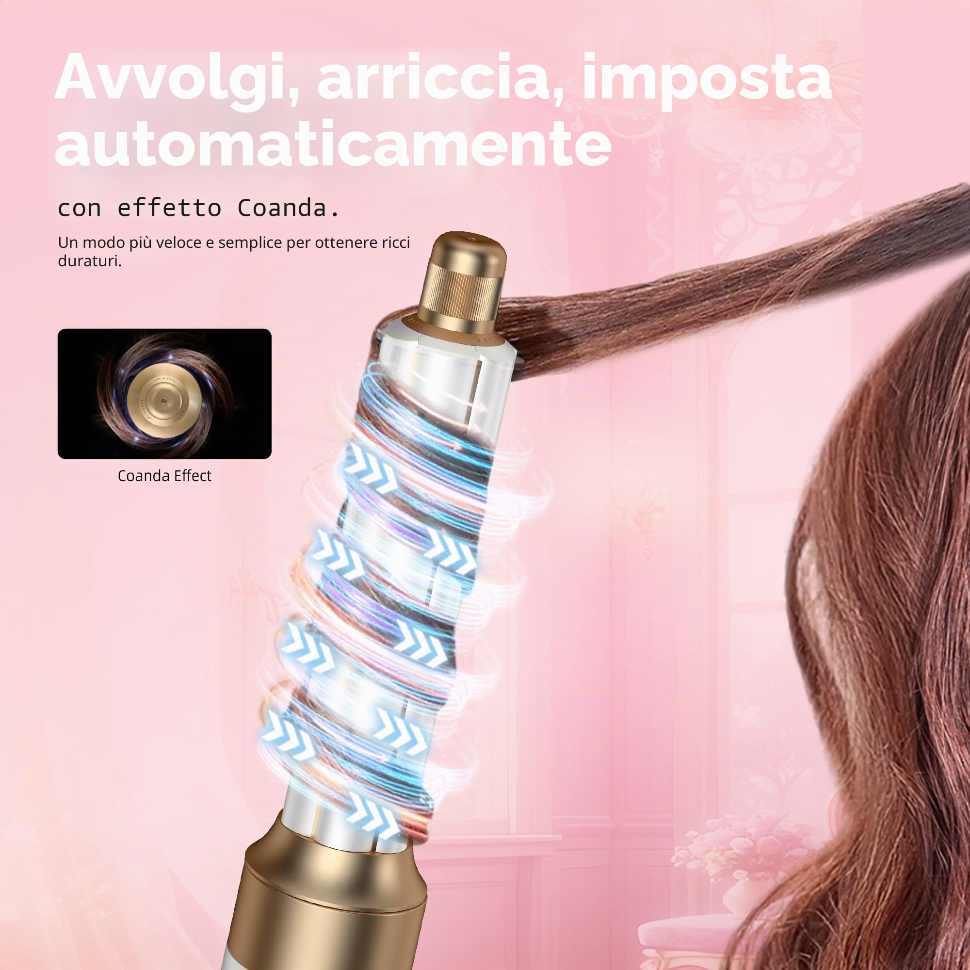 MogaWave Airbrush Hair Styler 6 in 1 Air Styler Pro Hair Styler con asciugacapelli da 1000W, spazzola per asciugacapelli, spazzola ad aria calda, ferri arricciacapelli per auto