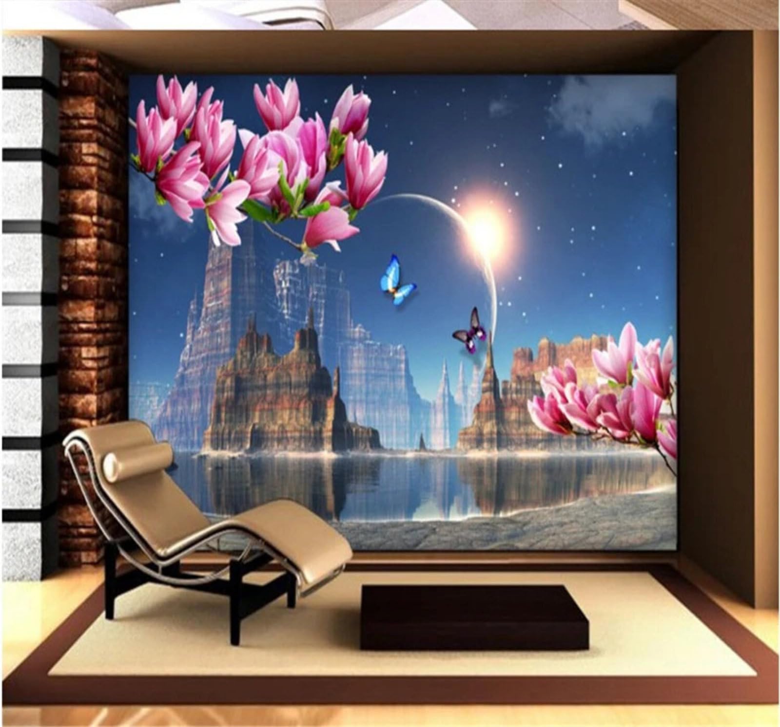 Xlming 400Cm×280Cm(B×H) Fantasy Castles Planets Butterflies Magnolias 3D Wallpaper Luxury Silk Study Dining Feature Sofa Grey Bedroom Living Room Tv Decorative Wall-400Cm×280Cm