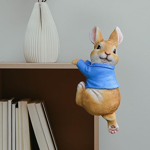 Lindas esculturas de conejo para exteriores, decoración de animales colgantes de resina para maceta, valla, patio, figuras artísticas, adornos - azul