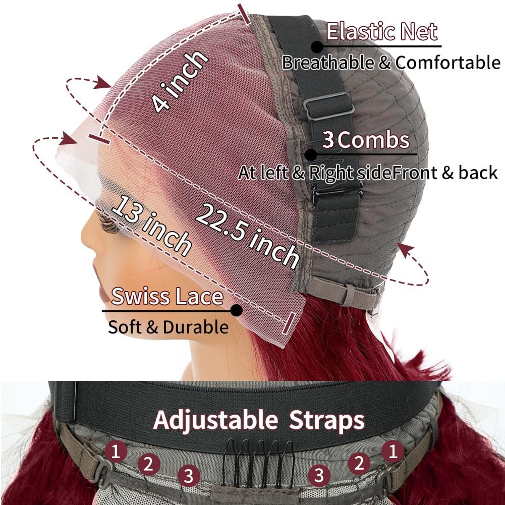 20 Inch 99J Burgundy Lace Front Wigs Human Hair Glueless Straight Full Frontal 13x4 HD Lace Front Wigs for Women Human Hair Red Burgundy Wig Pre Plucked Wine Red Colored Brazilian Virgin Hair Wig