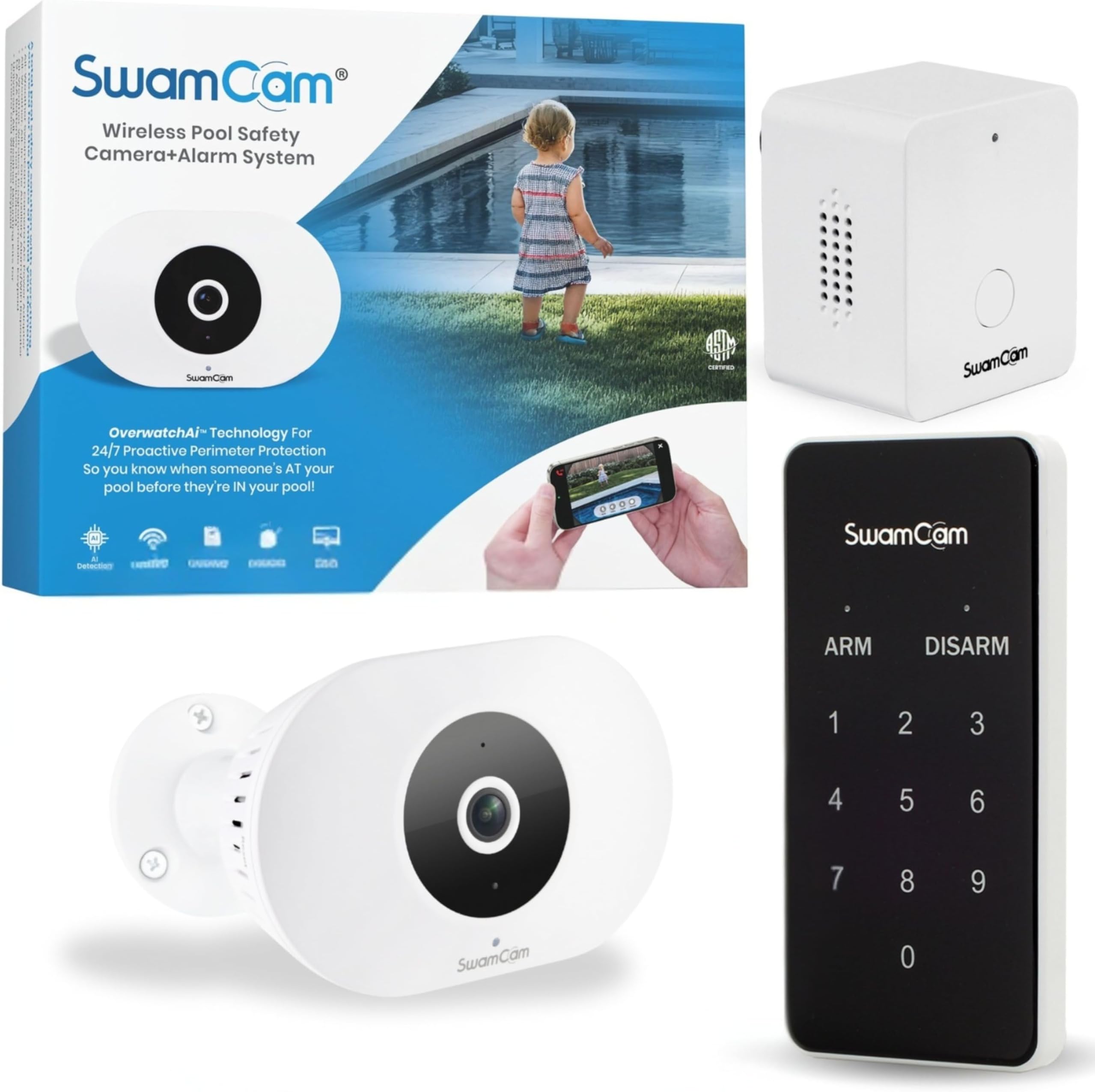 Pool Alarm Wi-Fi Camera System – ASTM F2208 Certified – Smart Pool Safety System for Inground & Above Ground Pools – Real-Time Alerts, Live View, Built-in Wi-Fi Repeater – 2025 Model