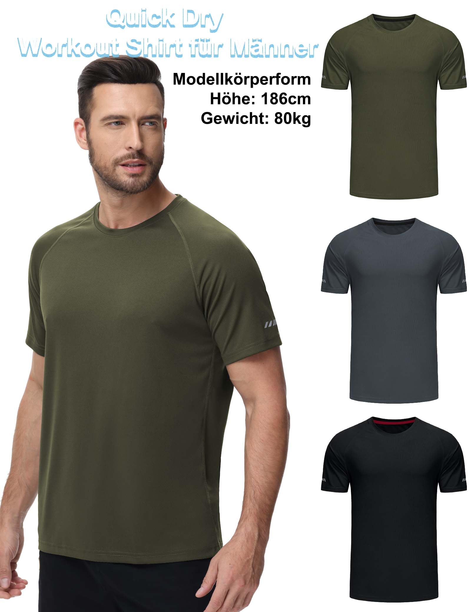 3-Pack Sport Tshirts Mężczyźni Koszula funkcjonalna Sportshirt Fitness Koszula do biegania Oddychająca koszula treningowa Mężczyźni Koszula do biegania Krótki rękaw-Black/Navy/Green-3XL