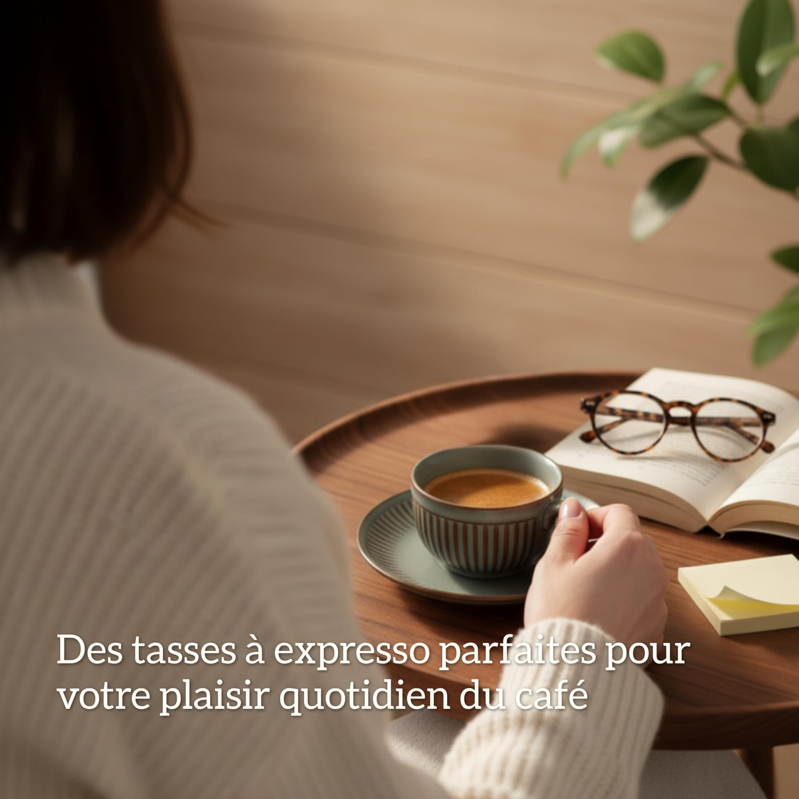 6 Tasses à Café Expresso avec Soucoupes-Tasses 100ml avec Anse - Motif Rayé - Couleurs Uniques de Kiln, Parois Épaisses, Coffret Luxe,Conserve la Chaleur, Idéale pour Café & Thé - Gris