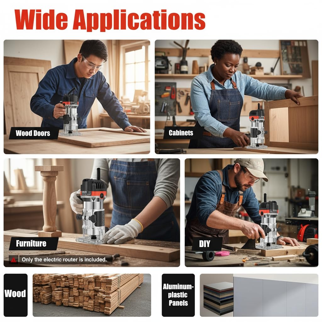 Défonceuse à main électrique pour bois - 220 V - 800 W - Fraise multifonction - Bord 30 000 tr/min - Pour le travail du bois, la fabrication de meubles