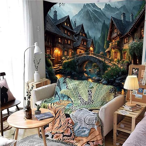 Miniatura 2 de Aidatain Tapiz de paisaje del mundo de cuento de hadas, tapiz grande de 90 pulgadas de largo x 84 pulgadas de ancho, tela de franela para colgar en