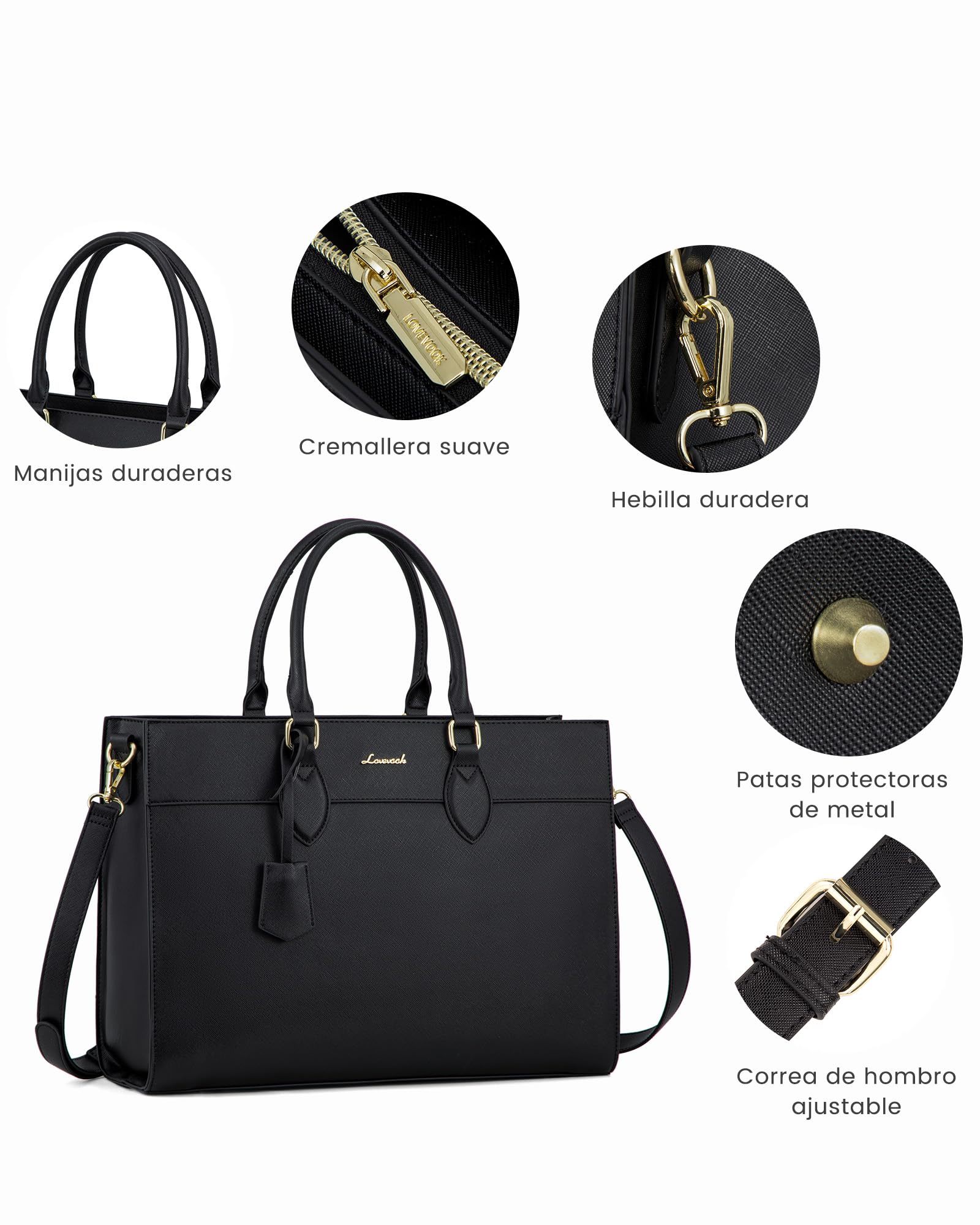 LOVEVOOK Bolso para Portátil de Mujer 15,6 Pulgadas, Bolso de Trabajo Grande Impermeable para Profesoras, Universidad y Oficina