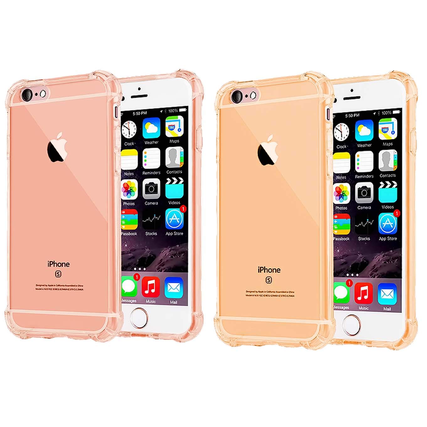 [2pack] Compatible with iPhone 6 Plus Case, for iPhone6S Plus Case, Crystal Clear Shock Absorption Technology Bumper Soft Heavy Duty Shockproof Protective TPU Bumper Cover Case - Rosegold+Gold