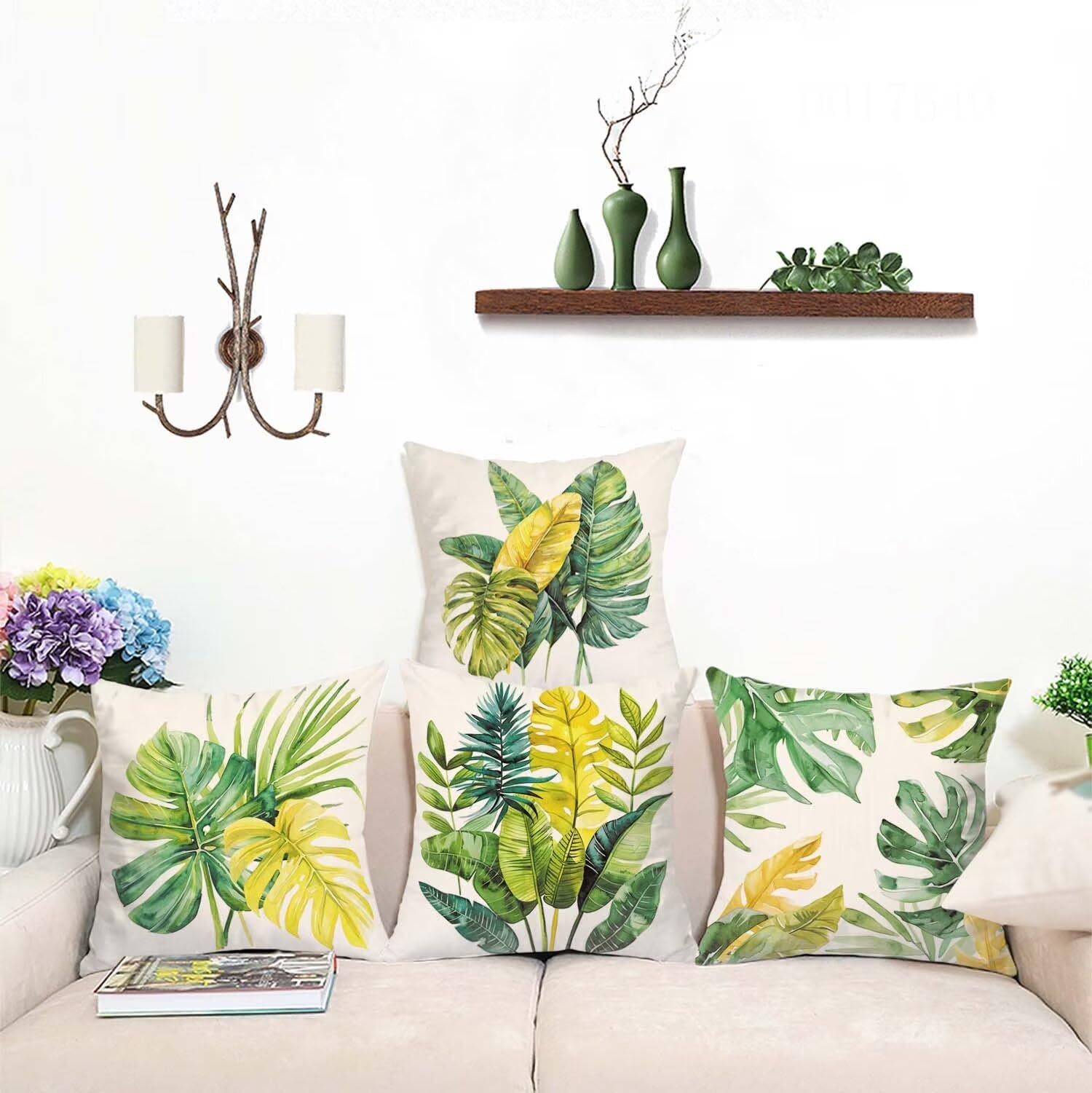 Fundas Cojines SuavesHojas Fundas Cojines Cuadradas Suaves Funda Almohada Cojines Suaves Sillas Jardin para Oficina Cama Sofá Banco Interior o Exterior Juego de 4 Funda Cojin Hojas Tropicales mu-424