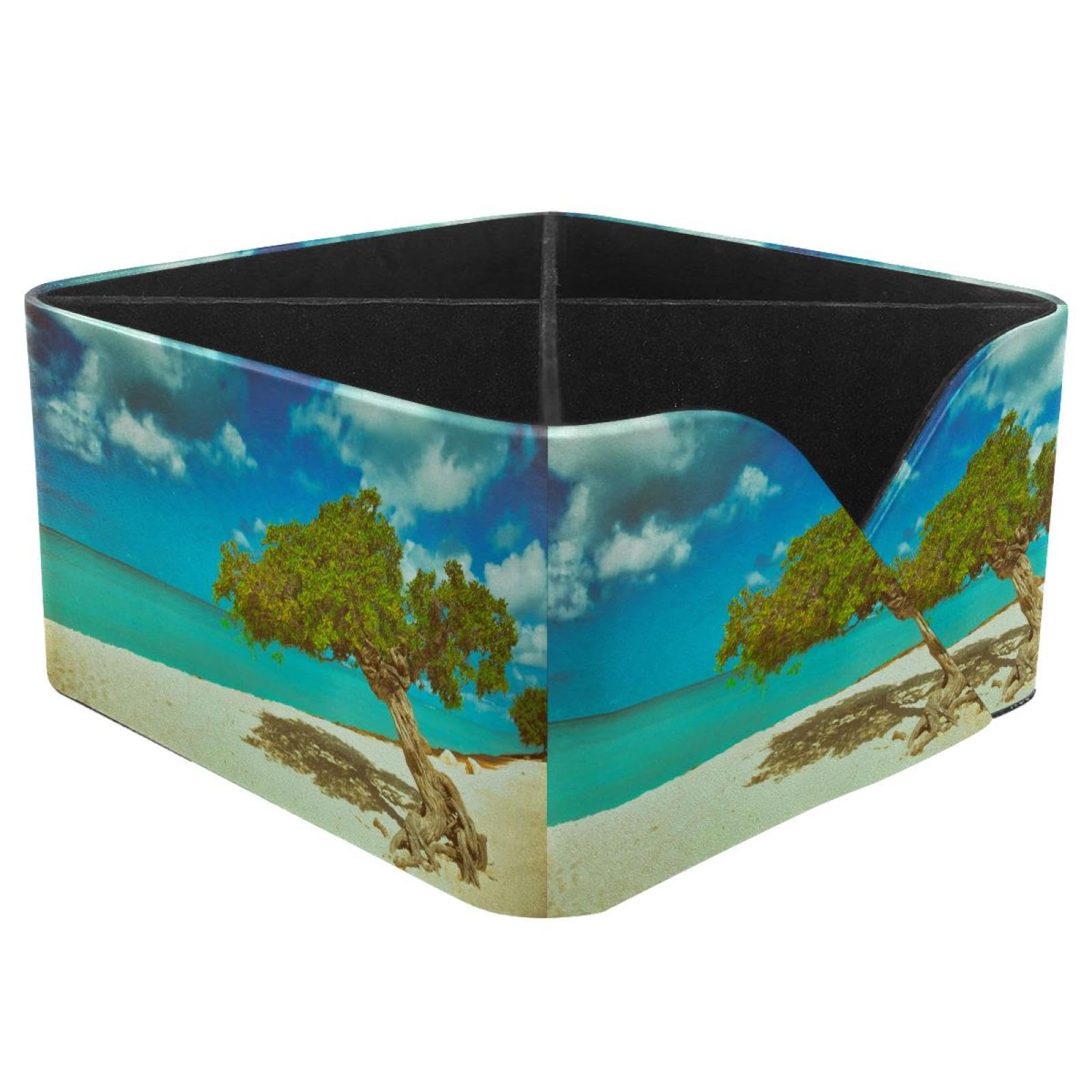 KengjuTesu Divi Tree Blue Sea Desktop Organizer Pen Holder, Rectangular Pencil Cup for Office, Study and Makeup Stations