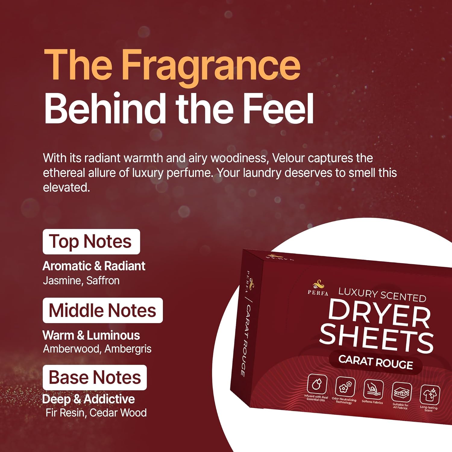 Dryer Sheets – Carat Rouge Scent | Ultra-Soft Essential Oil Dryer Sheet | Long-Lasting Fabric Sheet | 60 PCS Scented Laundry Sheets With Odor Neutralizing Technology by Perfa - Image 8