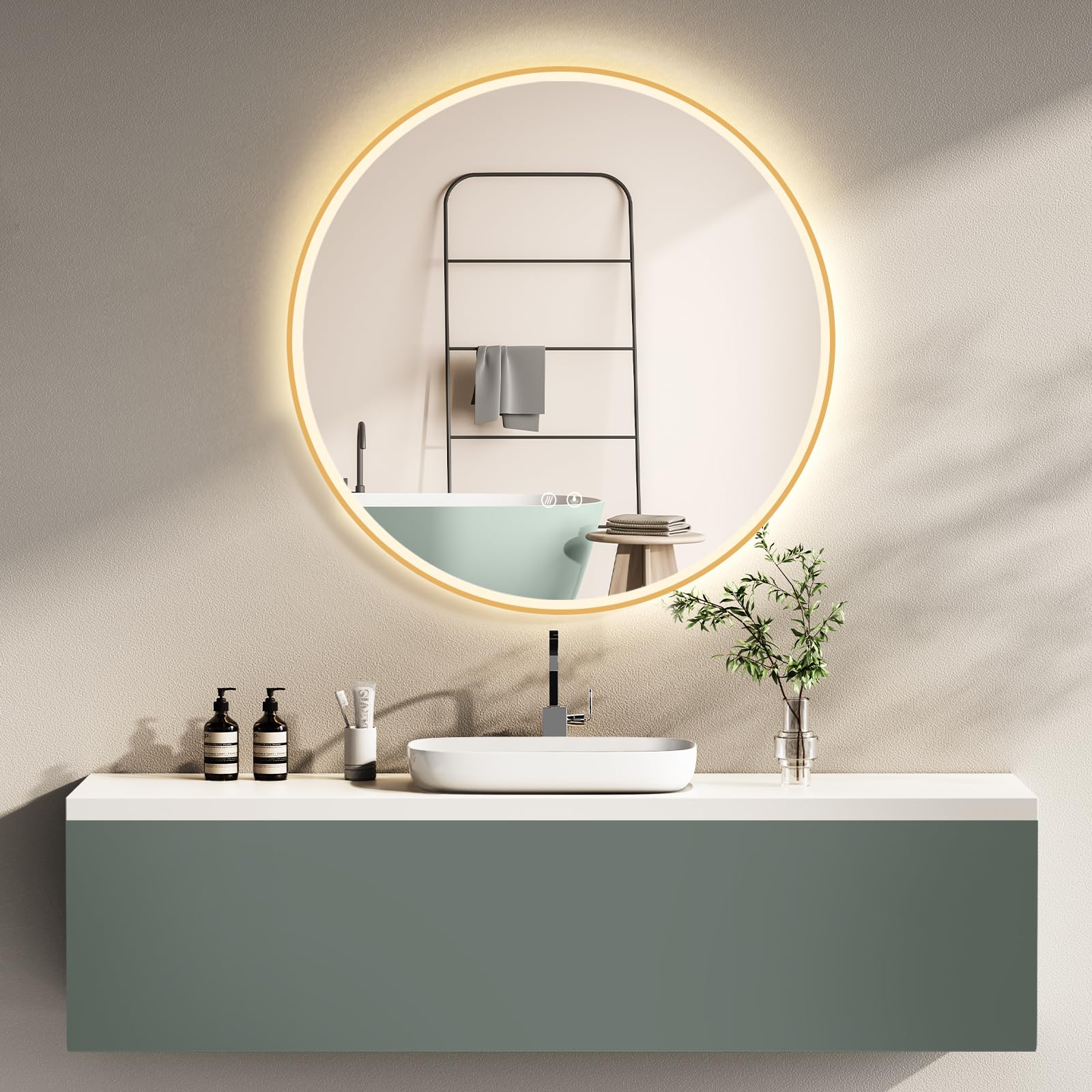 Miroir de salle de bain HOKO rond 60cm or pour créer une ambiance bien-être lumineuse chez soi
