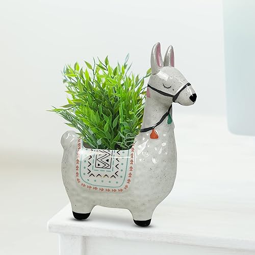 Miniatura 4 de LLOTSA Llamas Maceta de llama de cerámica para plantas suculentas, bonita decoración de alpaca para el hogar, la oficina 8 12 de alto con agujeros