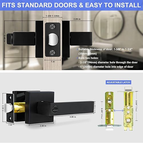 Miniatura 4 de Manija de puerta interior de privacidad, manijas de puerta negras mate resistentes, pomos de puerta cuadrados para dormitorio y baño, manijas de