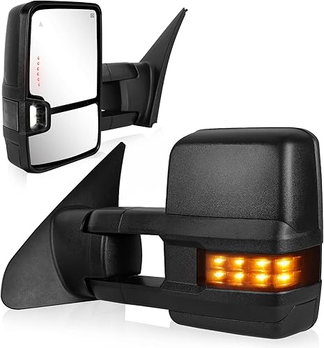 SIZIOM Espejos de remolque para Tundra 2007-2021  Toyota Sequoia 2008-2017, vidrio eléctrico BSM con calefacción con luz de funcionamiento (lente