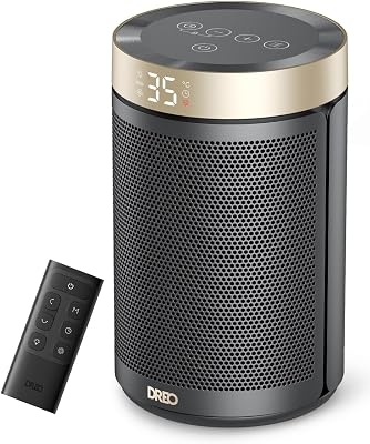 DREO Calefactor Cerámico de Bajo Consumo, Portátil con Termostato, Temporizador 12H, Modo Eco y Ventilador Silencioso, Calentador Eléctrico 1500W PTC Rápido y Seguro para Oficina, Dormitorio y Hogar