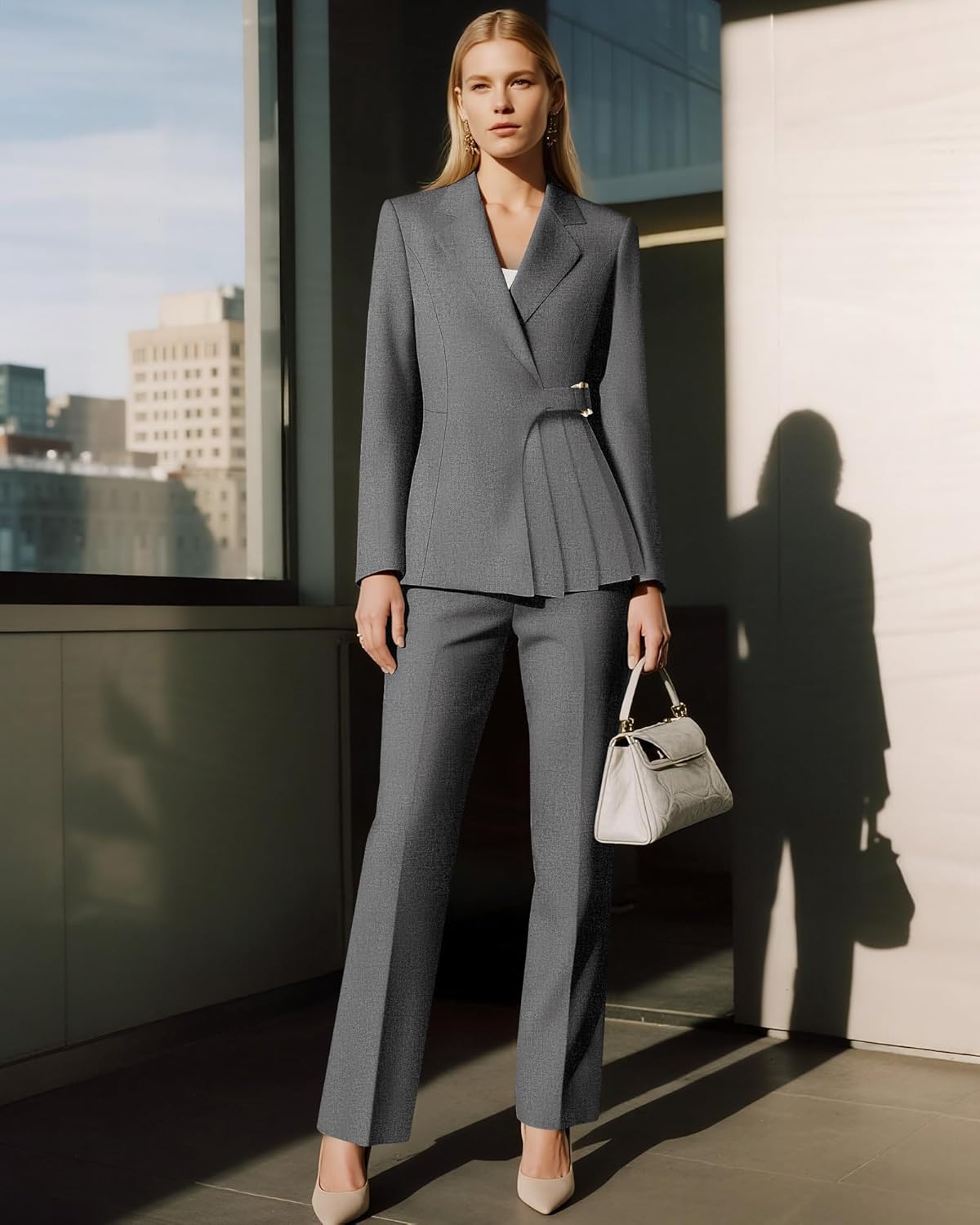 Women's 2 Piece Sets Pants Suits Dressy Business Casual Outfits Professional Irregular Blazer Set Work Office for Women - Image 5