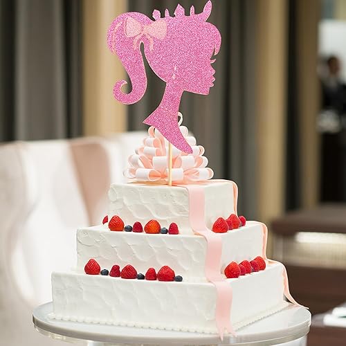 Miniatura 3 de Arthsdite Decoración rosa para tartas de niña, princesa, baby shower, pajarita, decoración para despedida de soltera, niñas, cumpleaños, boda,